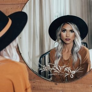 Black w/ Tan Detail Wool 3.5" Wide Brim Hat